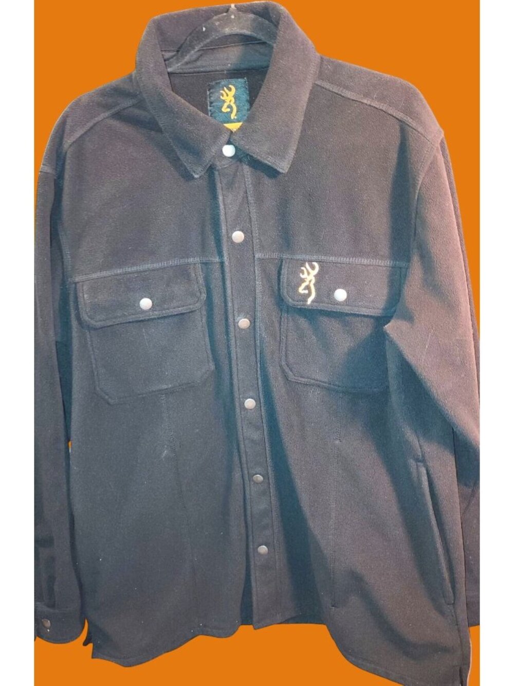 Browning Mens Medium Black Fleece Button-Up Shirt Jacket Embroidered Logo*51